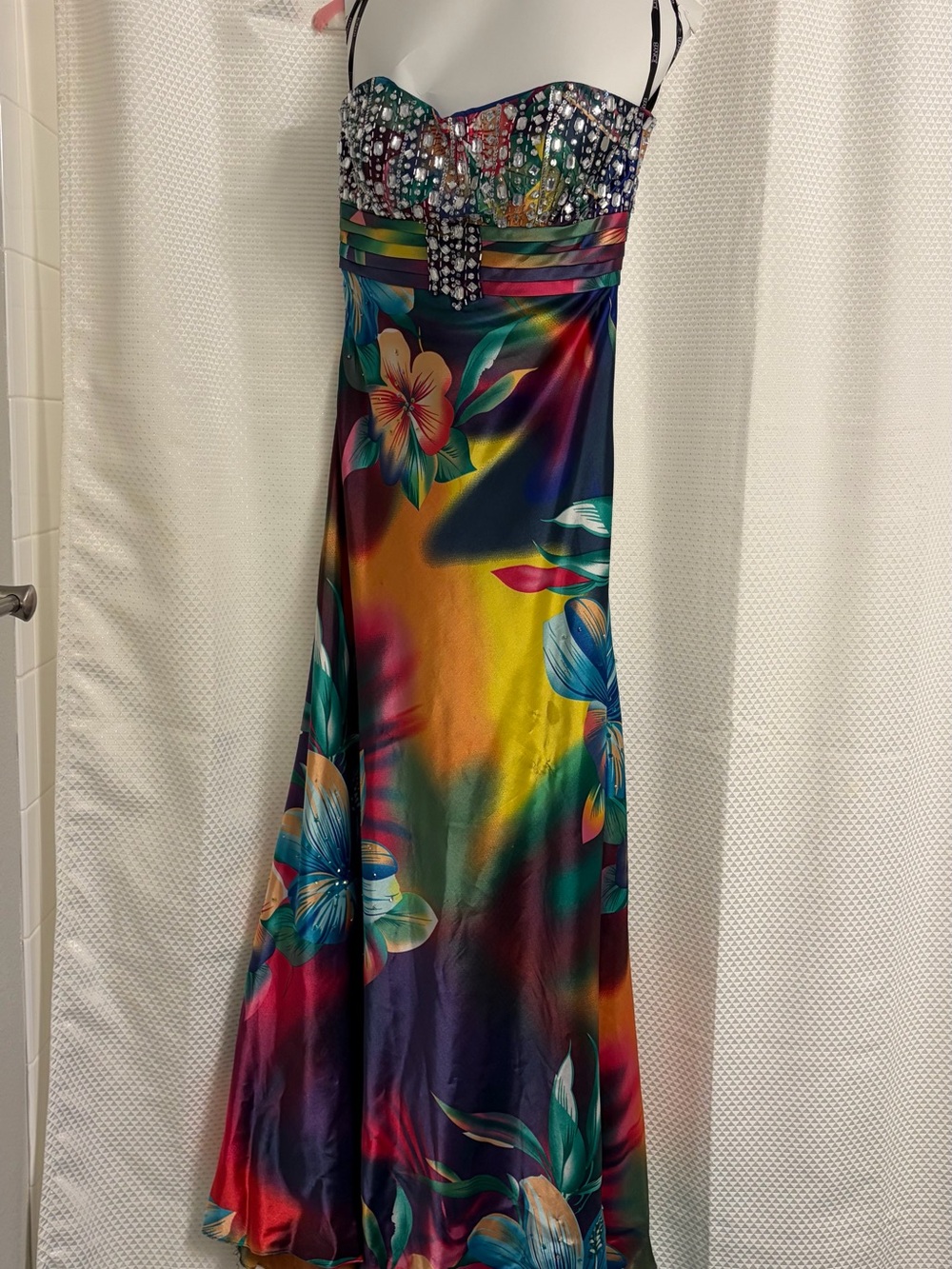 Beaded Strapless Multicolor Floral Maxi Dress
